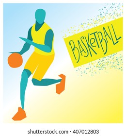 Vector illustration of a basketball player. Vector silhouette, isolated on gradient background. 
