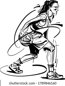 Vector illustration of the basketball player woman