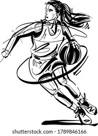 Vector illustration of the basketball player woman