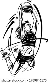 Vector illustration of the basketball player woman