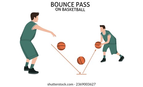 Vector illustration of basketball player,bounce pass,pass on basketball minilamist flat icon isolated on white background