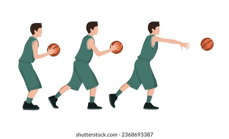 Vector illustration of basketball player,chest pass,pass on basketball minilamist flat icon isolated on white background