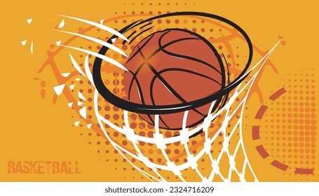 Ilustración vectorial de un baloncesto, diseño de arte pop.