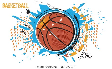 Vector illustration of a basketball, pop art design.