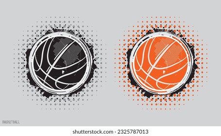 Vector illustration of a basketball, pop art design.