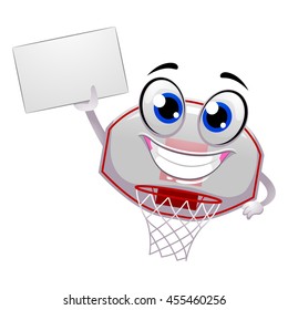 Vector Illustration of Basketball Ring Mascot holding a blank Board