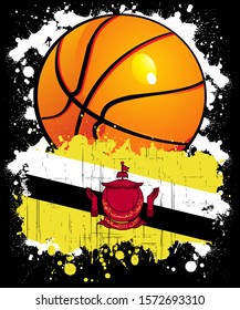 Vector illustration of a basketball sports logo with the flag of Nation Brunei Darussalam, isolated on black background