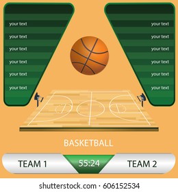 vector illustration of a basketball tournament game, basketball field, with the ball and competition