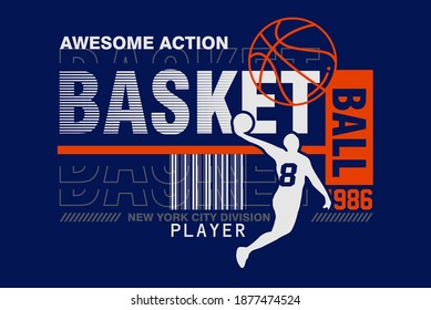 Vector illustration  of BASKETBALL  Vintage design.Typography, t-shirt graphics, print, poster, banner, flyer, postcard 
