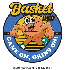 Vector Illustration of Basketball's Ball Mascot with Retro Mascot Illustration Available for Logo Badge