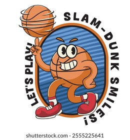 Vector Illustration of Basketball's Ball Mascot with Retro Mascot Illustration Available for Logo Badge