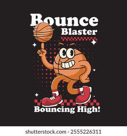 Vector Illustration of Basketball's Ball Mascot with Retro Mascot Illustration Available for Tshirt Design