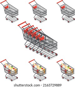 Vector Illustration Of Baskets In Shopping Malls, Shops, Convenience Stores.