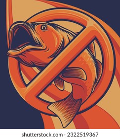 vector illustration of bass fish in colored background