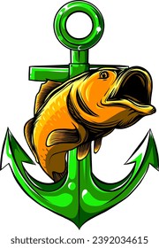 vector illustration of bass fish on white background.