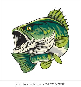 Vector Illustration of Bass Fish with Vintage Illustration