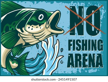 Vector Illustration of Bass Fish and Water Splash with Vintage Illustration Available for Vintage Poster Lanscape