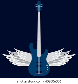 Vector illustration of bass guitar with wings