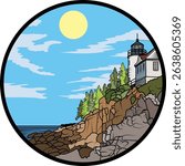 Vector illustration of Bass Harbor lighthouse in Acadia National Park