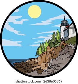 Vector illustration of Bass Harbor lighthouse in Acadia National Park
