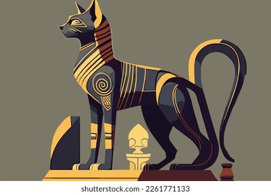 Vector illustration of Bastet, lioness goddess from ancient Egypt with flat colors