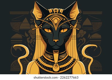 Imagen vectorial de Bastet, diosa leona del antiguo Egipto con colores planos