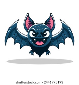 Vector illustration of a bat with a fierce face in minimalist and flat style isolated on a white background