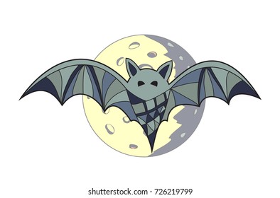 Vector illustration of the bat flying in full moon background.