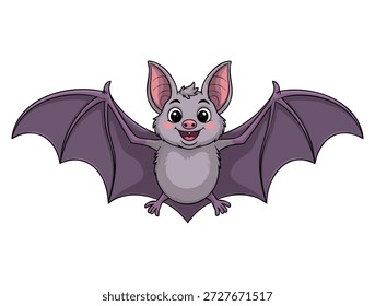 Ilustración vectorial de murciélago con alas grises aisladas sobre fondo blanco adecuado para diseños de obras de arte góticos, nocturnos, de halloween, animales o temáticos espeluznantes