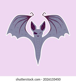 Vector illustration of a bat. Hand drawn cartoon vampire sticker for halloween, logo, icon, banner, poster.