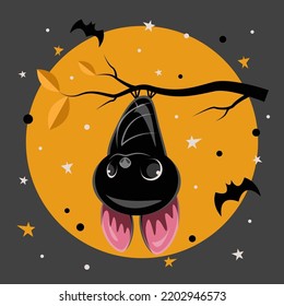 Vektorgrafik einer Fledermaus, die auf einem Ast hängt