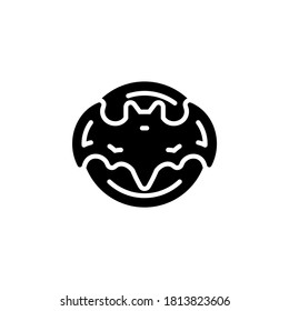 Vector illustration of bat and moon icon or logo. Use black color and line design style. Editable stroke, pixel perfect on 64px of artboard