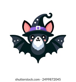 vector illustration of bat wearing halloween witch hat in cartoon style isolated on white background