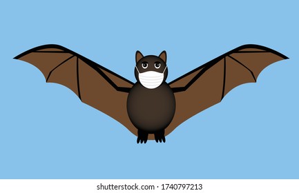 A vector illustration of a bat wearing a protective mask during the COVID-19 pandemic.