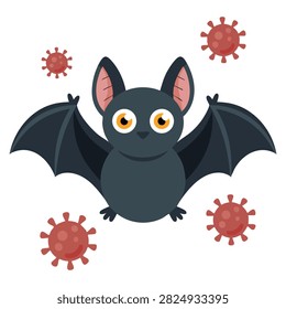 Vector illustration of bat zoonosis and Nipah virus transmission concept ideal for public health education and virus awareness campaigns