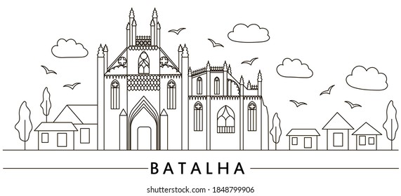 Vector illustration of Batalha town line art for logotype, t-shirt, banner, magazine, poster, decoration, postcard. Batalha line art background. Batalha line art image. EPS 10.
