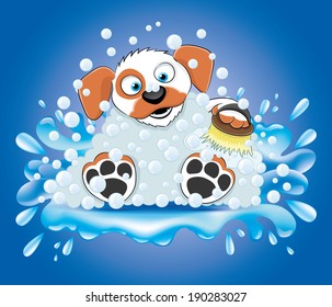 Vector illustration. Bathing dog.