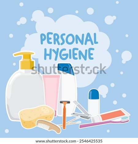 Vector illustration of bathroom accessories and personal hygiene care items