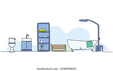 Vector illustration of bathroom interior. Modern flat in continuous line style.