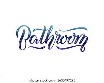 Vector illustration of bathroom lettering for banner, leaflet, poster, logo, advertisement, price list, web design. Handwritten text for template, signage, billboard, print, flyer of furniture shop
