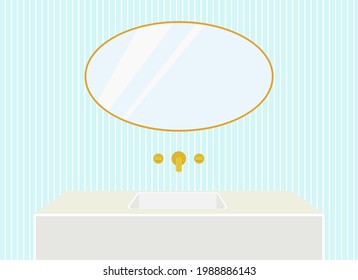 Vector illustration of a bathroom with a mirror and a ceramic sink
