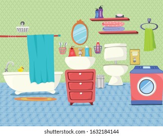 A vector illustration of bathroom with miscellaneous items
