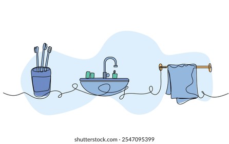 Vector illustration of bathroom. Modern flat in continuous line style.