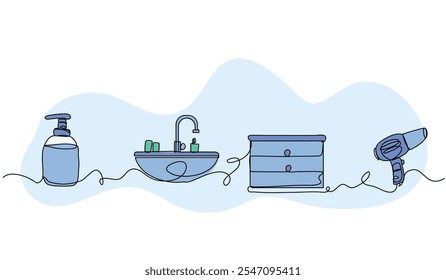 Ilustración vectorial del cuarto de baño. Piso moderno en estilo línea continua.
