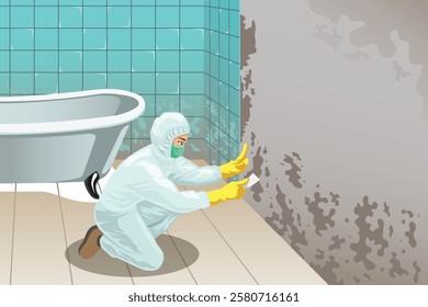 A vector illustration of Bathroom Mold Remover Worker