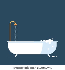 vector illustration of bathtub with bubble , bath time vector flat