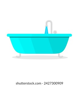 Vector illustration of bathtub with flowing water isolated on white background. Great for cleansing the body and swimming.