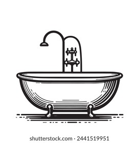 Vector illustration of bathtub lineart. Sketch