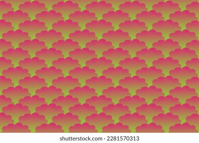 Vector illustration of a batik pattern in the shape of a cloud in yellow and magenta colors.