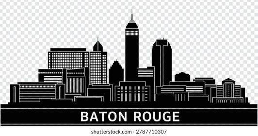 Vector illustration of the Baton Rouge city skyline silhouette. Detailed urban cityscape of Baton Rouge, Louisiana, USA, isolated on white background.